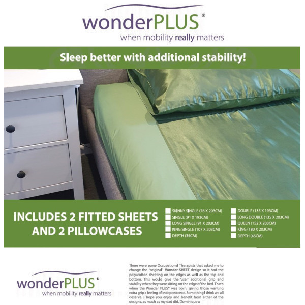 Wondersheet Queen Fitted Sheets 152cm x 203cm 35cm Depth and Pillowcases Green (2) by Wondersheet in Other Slide Sheets