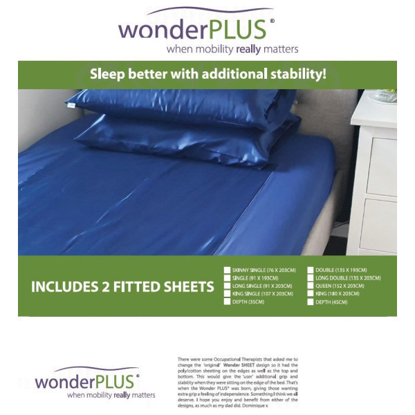 Wondersheet Plus Fitted Sheets Long Single 91cm x 203cm Blue 35cm Depth (2) by Wondersheet in Other Slide Sheets