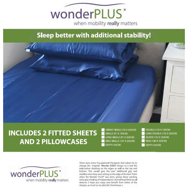 Wondersheet Plus Fitted Sheets King Single 107cm x 203cm 35cm Depth and Pillowcases Blue (2) by Wondersheet in Other Slide Sh