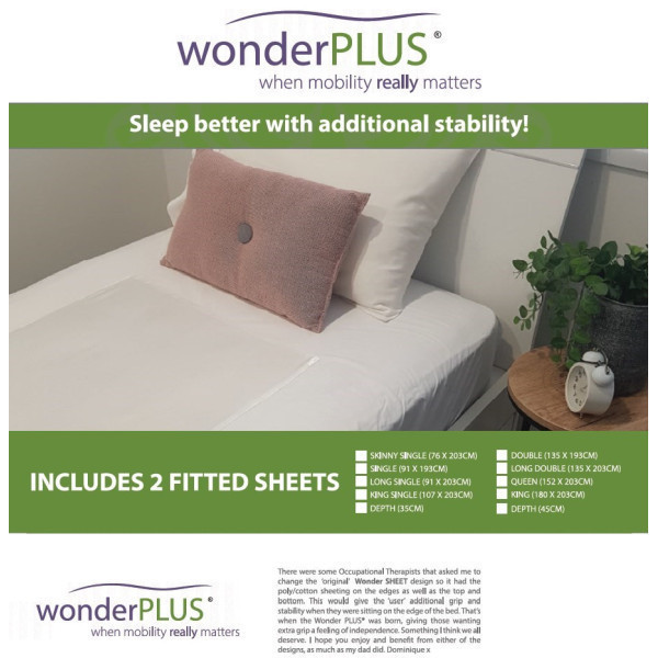 Wondersheet Plus Fitted Sheets Queen 152cm x 203cm Depth 45cm White (2) by Wondersheet in Other Slide Sheets