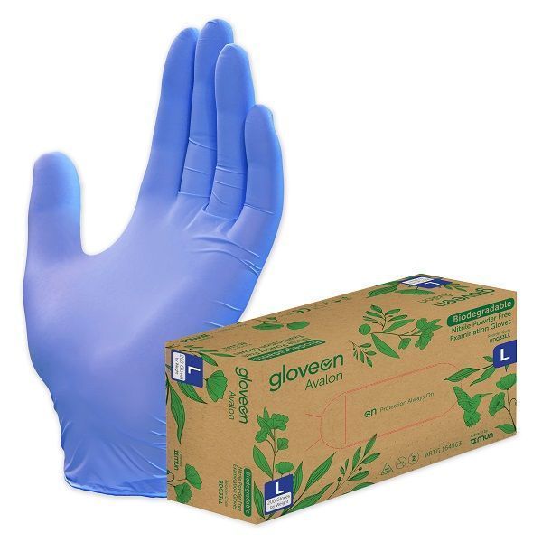 GloveOn Avalon Biodegradable Nitrile powder free Standard Cuff Large Box 200 by GloveOn in Nitrile Non Sterile