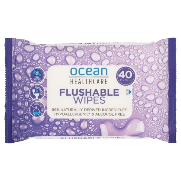 Ocean Flushable Wipes 13x16cm Pack 40 by Ocean in Skincare Flushable Wipes