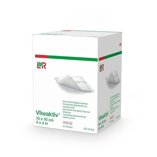Vliwaktiv Absorbent Charcoal Dressing 10x10cm Box 20 - Vliwaktiv product image for SEO optimization