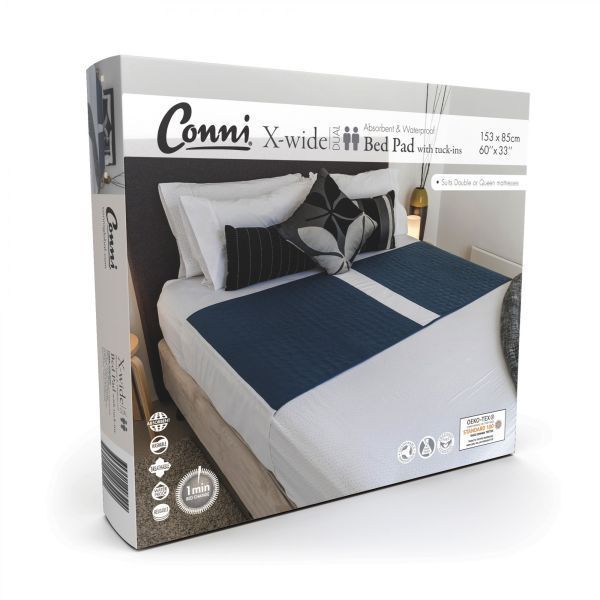 Image of Conni Dual Extra Wide Waterproof Bed Pad with Tuckins 153x85cm Teal Blue by Conni