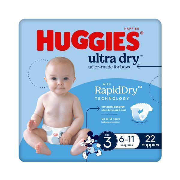 Image of Huggies Ultra-Dry Crawler Boys 6-11kg Pk22 by Huggies