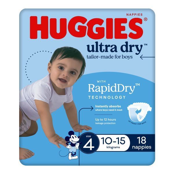 Image of Huggies Ultra-Dry Toddler Boys Large 10-15kg Pk18 by Huggies