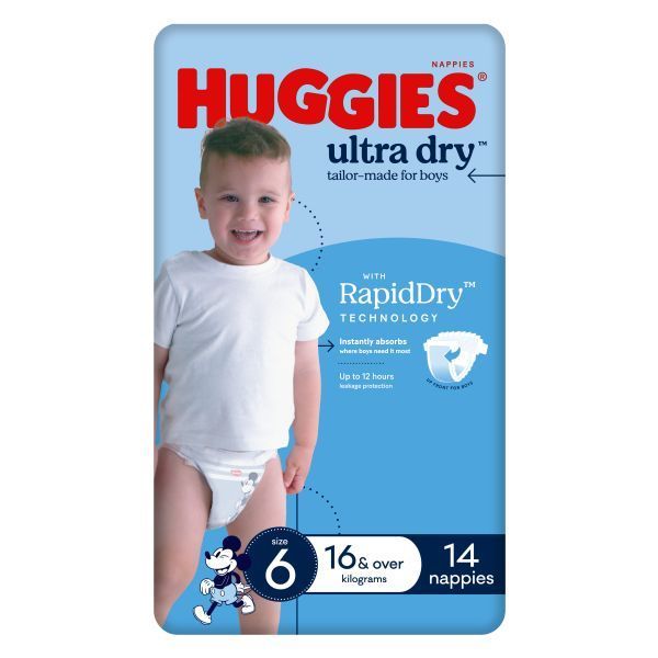 Image of Huggies Ultra-Dry Junior Boys 16kg + Pk14 by Huggies