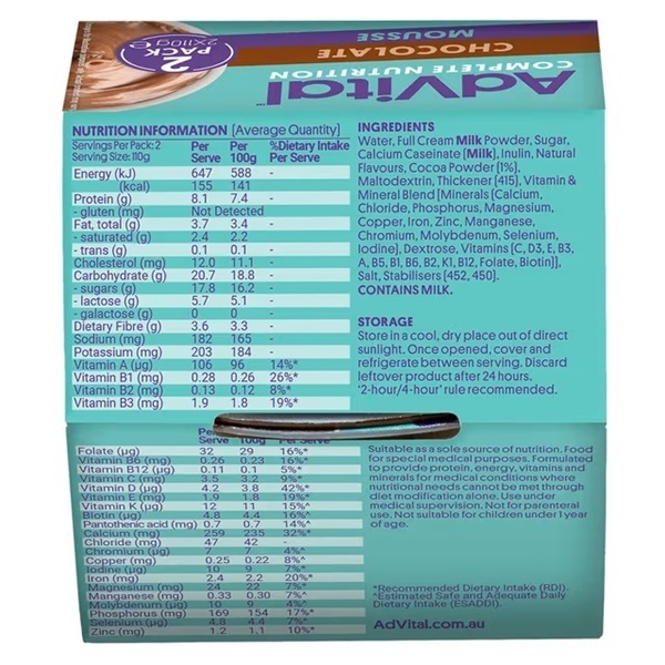 Advital Nutritionally Complete Chocolate Mousse Carton36 - Image 2