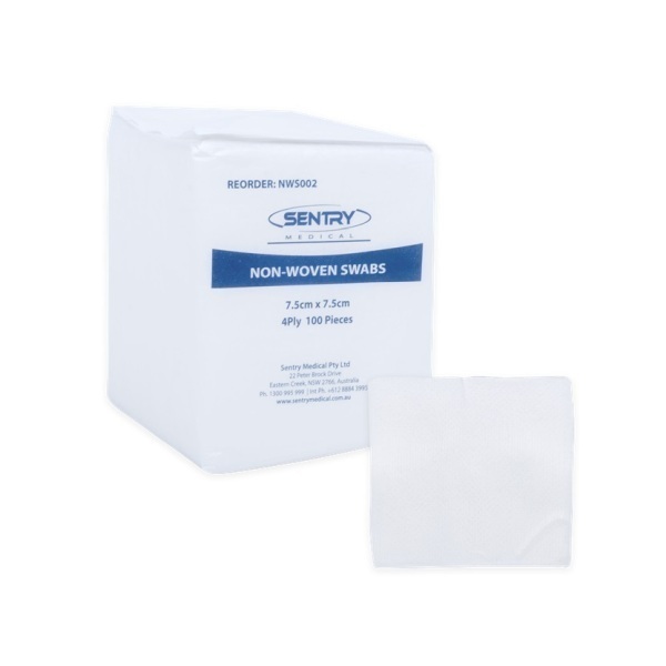 Sentry Medical Non-Woven Swabs 7.5x7.5cm 4 Ply Pack 100 - Sentry Medical product image for SEO optimization