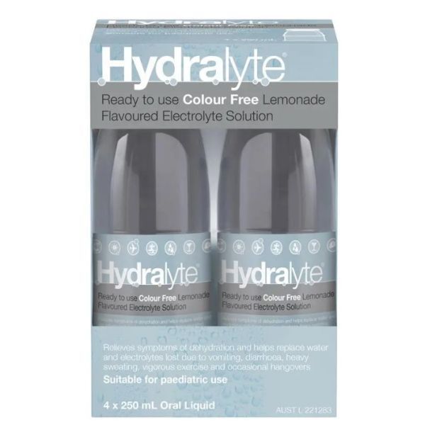 Hydralyte Colour Free Lemonade 250ml Pack 4 - Hydralyte product image for SEO optimization