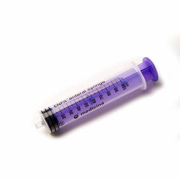 Medicina 100ml Purple single use ENFit enteral syringe - ENFit product image for SEO optimization