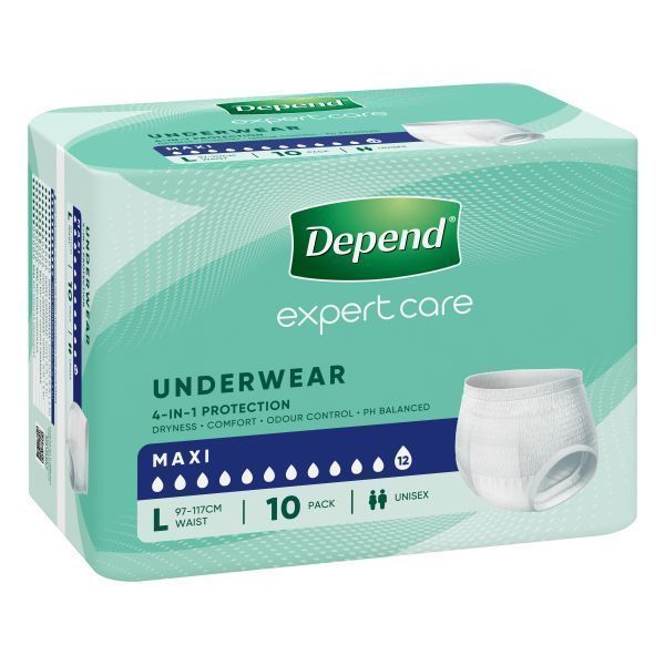 Depend Expert Care Maxi Unisex Underwear Size Large 97cm - 117cm Pack 10 by Depend in Pull_Ups Large