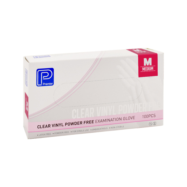 Premier Glove Examination Vinyl Powder Free Clear Medium Box 100