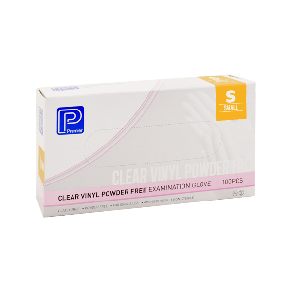 Premier Glove Examination Vinyl Powder Free Clear Small Box 100