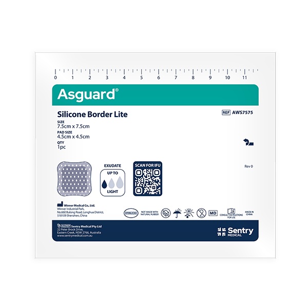 Asguard Silicone Border Lite Sterile 7.5cm x 7.5cm Box 10 - Image 2