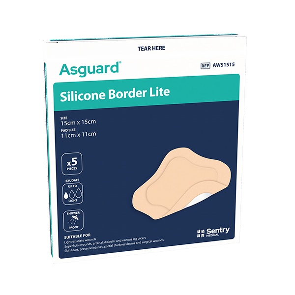 Asguard Silicone Border Lite Sterile 15cm x 15cm Box 5