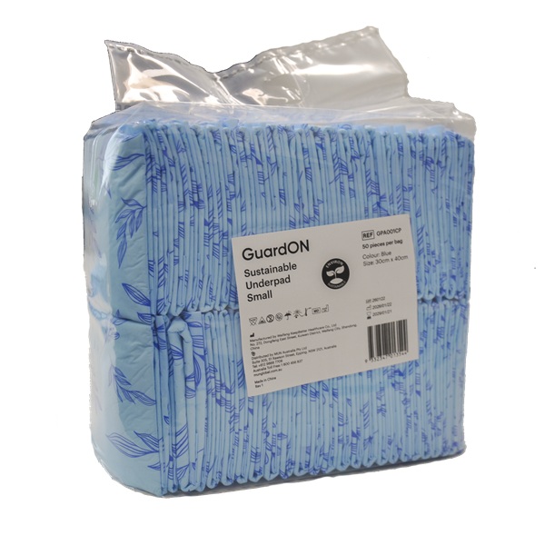 GuardOn Sustainable Underpad Blue Small 30 x 40cm Pack 50