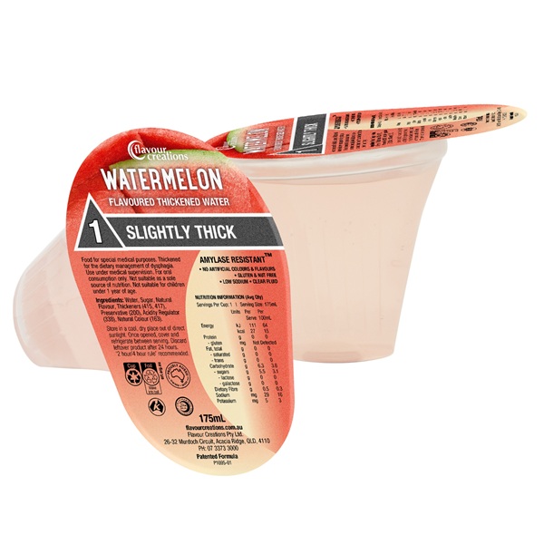 Flavour Creations Watermelon Flavoured Water 175mL Level 1 Slightly Thick - Flavour Creations SEO Optimised product image.