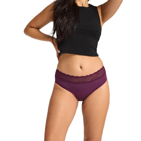 Modibodi Hi Waist Bikini Moderate Raisin Purple Size 8