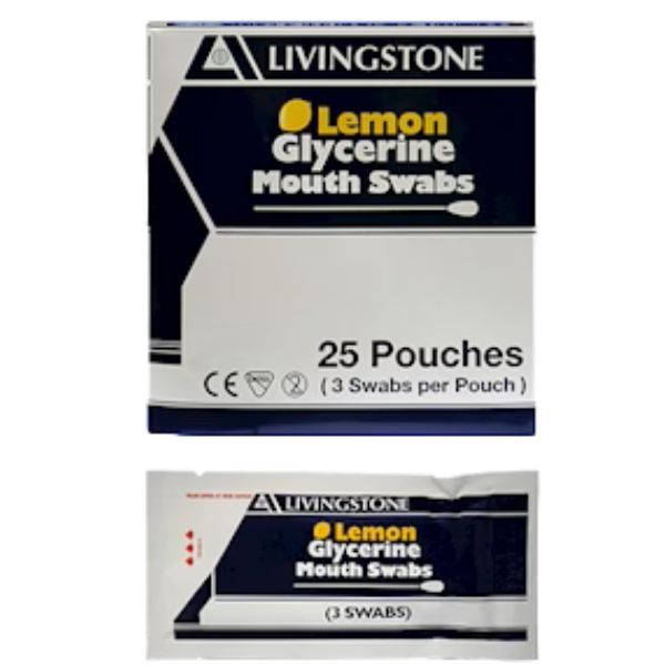 Livingstone Lemon Glycerine Mouth Swabs Box 75