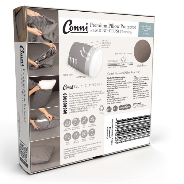 Conni Micro Plush Charcoal Pillow Protector with Zip - Image 2